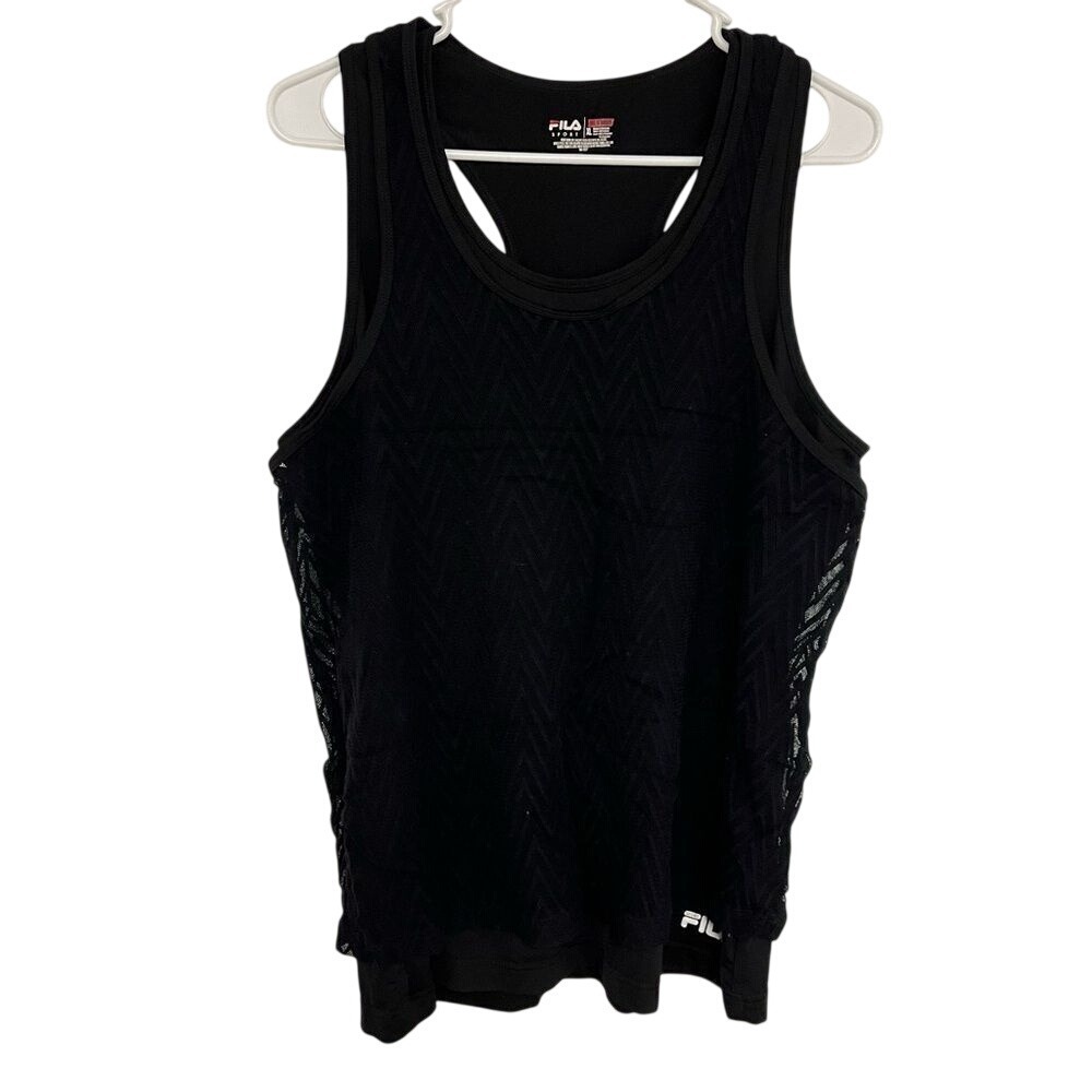 Fila Sport Womens XL Black Chevron Mesh Layered Racerback Tank Top Activewear